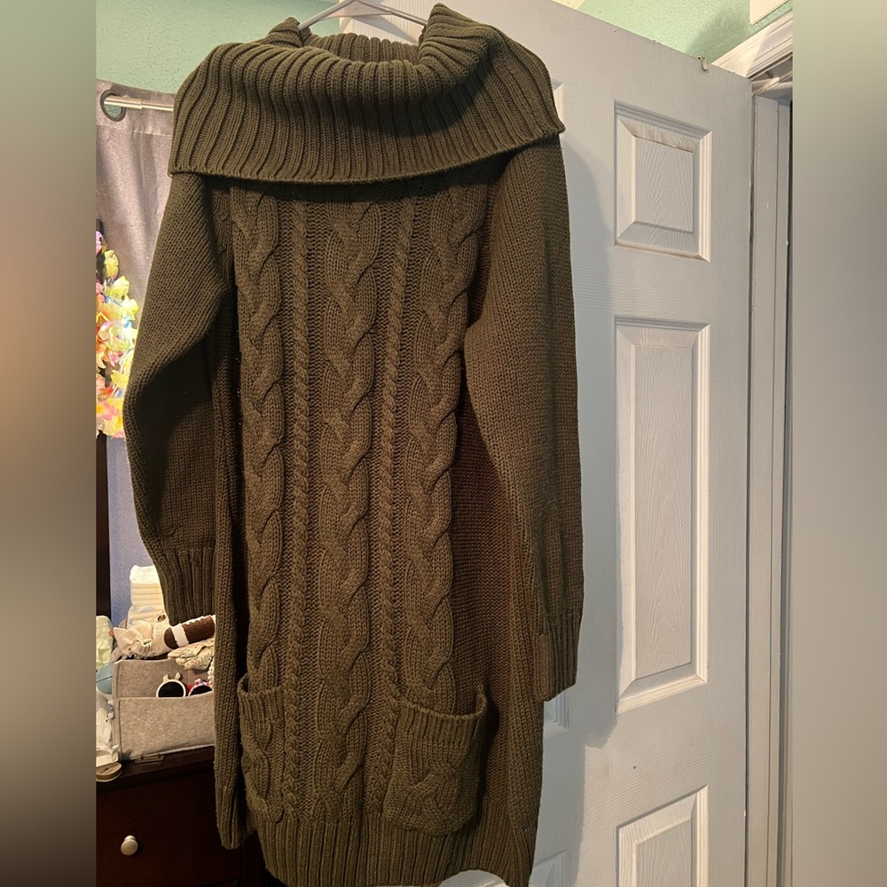 VENUS Olive Cowl Neck Cable Knit Sweater Dress Size 1x